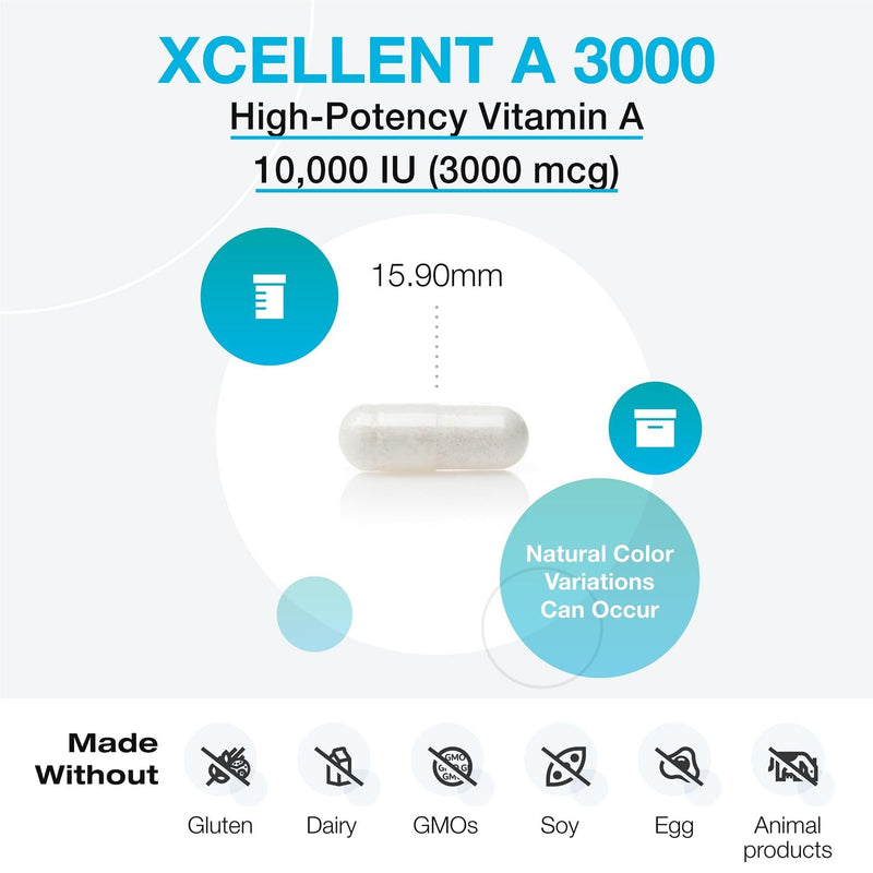 XYMOGEN Xcellent A 3000, 60 Capsules | Supports Immune Function, Cellular Health, and Mucosal Surfaces, Vitamin A as Retinyl Palmitate 60 Count (Pack of 1)