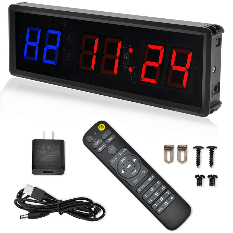 Gym Clock With Remote, 1.5" 1.8" Metal LED Timer, Crossfit Workout Stopwatch, Tabata Countdown for Home 1.5“ Metal & Remote Blue + Red - BeesActive Australia
