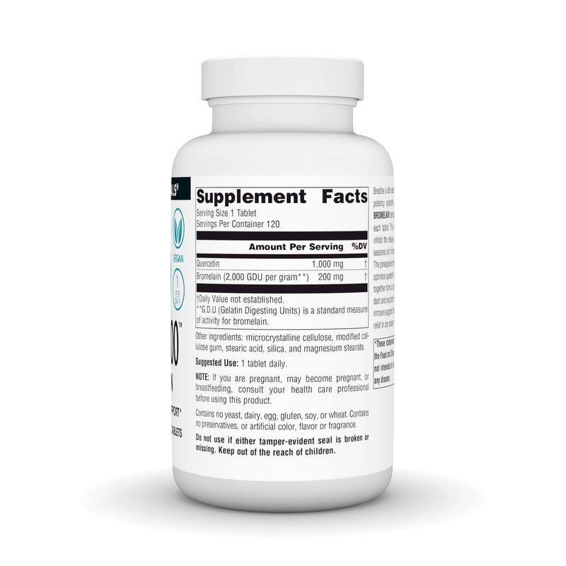 Source Naturals Quercetin 1000 with Bromelain, 1000 mg - 120 Vegan Tablets | 1000 mg per Serving | Respiratory and Immune Support*