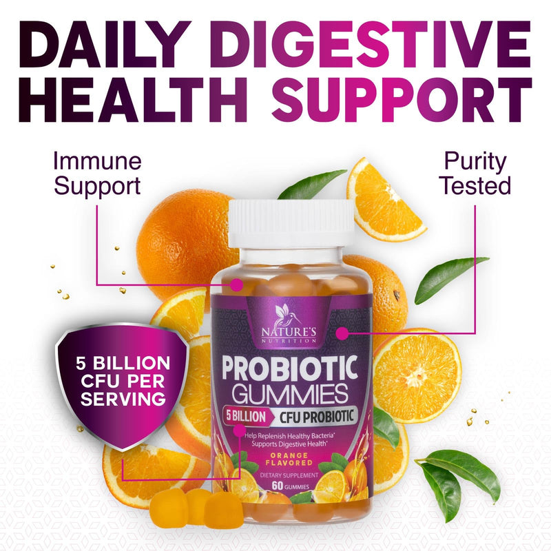 Probiotics for Digestive Health Gummies - 6 Unique Strains for Daily Immune Support & Gut Health, Supports Constipation, Gas & Bloating - Best Probiotic Supplement Gummy for Women & Men - 60 Gummies 60 Count (Pack of 1)