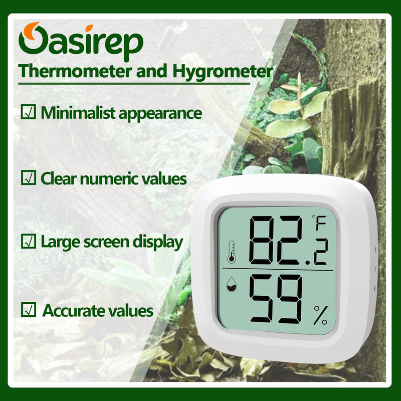 2-Pack Reptile Thermometer and Hygrometer – LCD Digital Temp & Humidity Monitor for Bearded Dragon, Gecko, Snake Tanks, Incubation Boxes, Indoor Pet Habitats White - 2 Pack