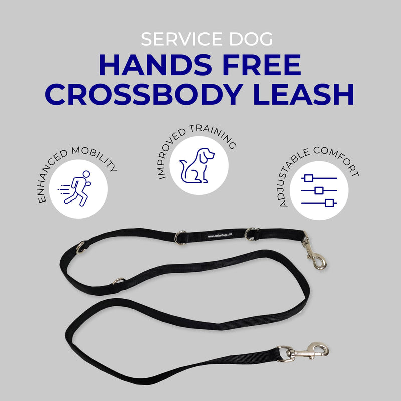 ActiveDogs Hands Free Dog Leash Crossbody 6.5ft - Adjustable 4-Point Hands Free Leash with Service Dog Wrap for Increased Mobility & Training - Strong 3/4" Nylon & Double Stitched, Black 6.5' - BeesActive Australia