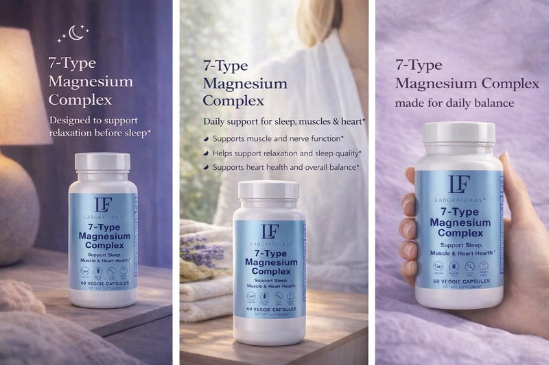 Magnesium Complex 7-in-1 with Vitamin B6 – High Absorption Blend for Sleep, Stress Relief & Muscle Recovery – 7 Forms Magnesium Supplement – Calm Mood Support – 60 Vegan Capsules – LF Laboratories 1