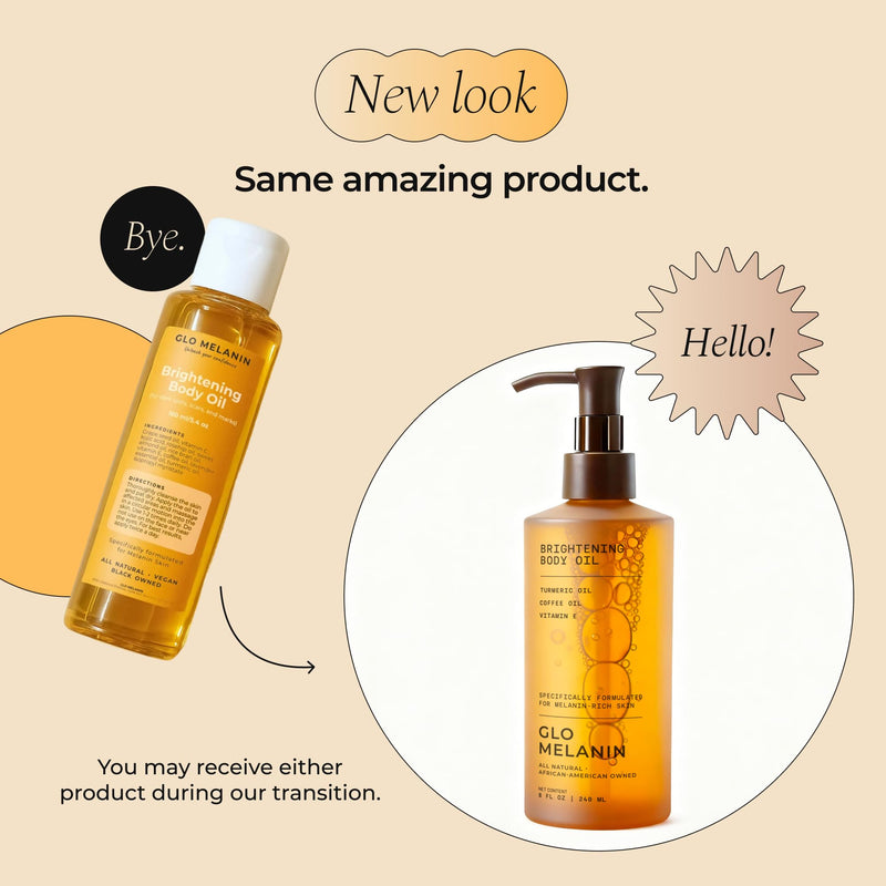 Glo Melanin Brightening Body Oil – Topical Moisturizer with Vitamin C, Kojic Acid & Turmeric – Lightweight Hydrating Cosmetic Oil for Melanin-Rich Skin (8 oz / 230 ml) | For Dark spots - Hyperpigmentation - Dull and Dry Skin, Topical Moisturizer with V...