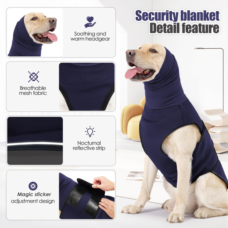 Lelepet Calming Jacket for Dogs, Dog Coat with Soothing Ear Protection, Dog Hoodie, Dog Coat for Relieving Anxiety, Soft Calming Jacket for Dogs, Calming Shirt, Navy Blue L - BeesActive Australia