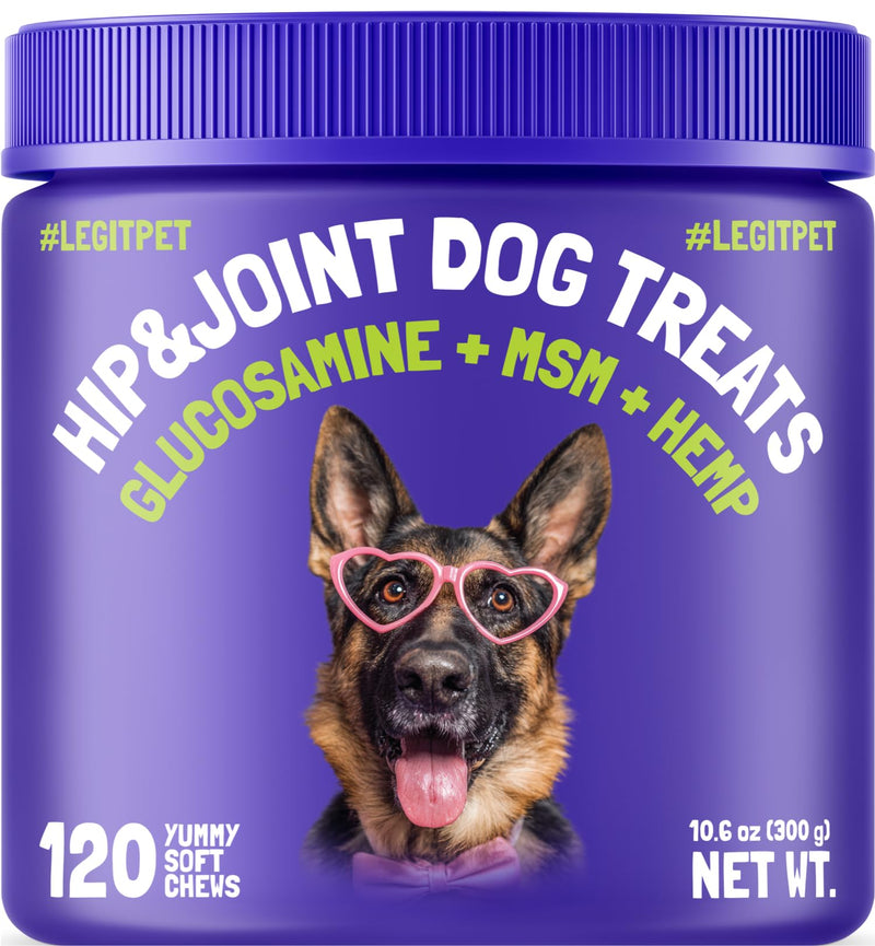 Hemp Hip & Joint Supplement for Dogs Soft Chews Made in USA Functional Glucosamine for Dogs Chondroitin MSM Turmeric Hemp Seed Oil Natural Pain Relief Mobility Advanced Joint 120 Treats Hip&Joint