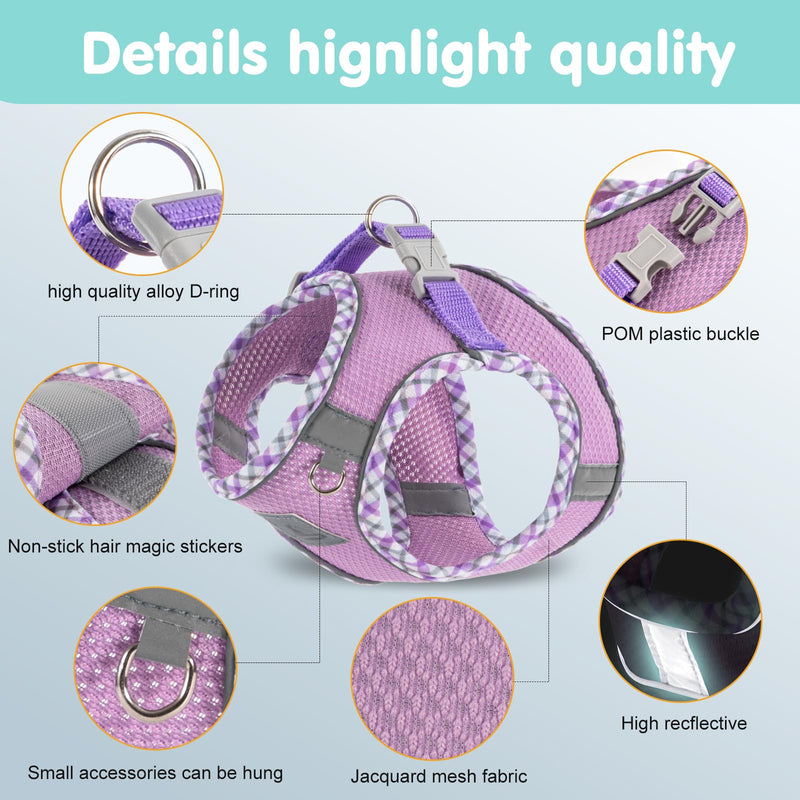 Dog Harness and Leash Set, No Pull Pet Harness for Small Dogs Easy Walking,Soft Breathable Small Dog Harness,Adjustable Reflective Step in Vest Harness for Puppy,Kitten, Cats XX-Small purple - BeesActive Australia