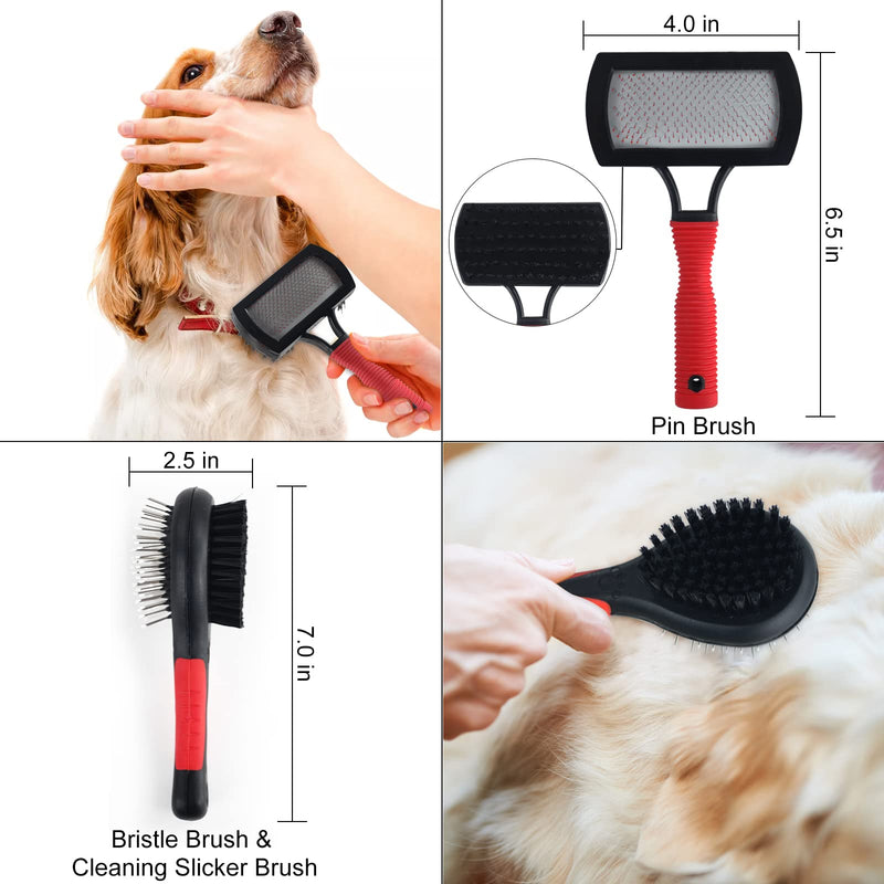 Wisedog Pet Grooming Kit - Pin & Bristle Brush, Slicker Brush, Dematting Tool, Nail Clipper, Hair Removal Mitts, Flea Comb for Dogs and Cats (Reddish-black) reddish-black - BeesActive Australia