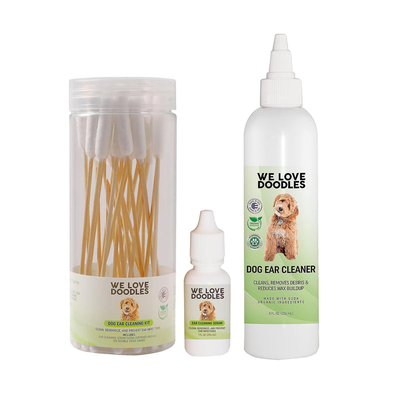 We Love Doodles Dog Ear Cleaner & Ear Cleaning Solution Bundle - Ear Cleaning Solution Kit & Ear Wash for Dogs - Puppy Ear Cleanser - for Itching & Mites Infection - Made in USA