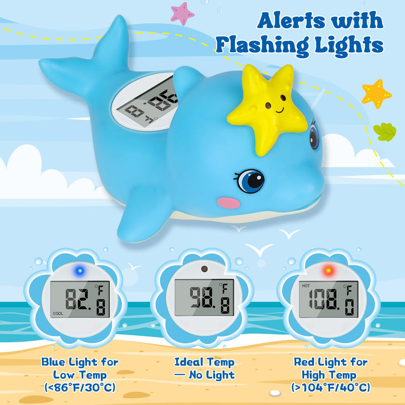 Baby Bath Thermometer, Dolphin Floating Bath Thermometer Baby for Newborns, Waterproof Bath Temperature Monitor with Hot & Cold Safety Alert, Water Temperature Monitor for Baby Lovely Whale - BeesActive Australia