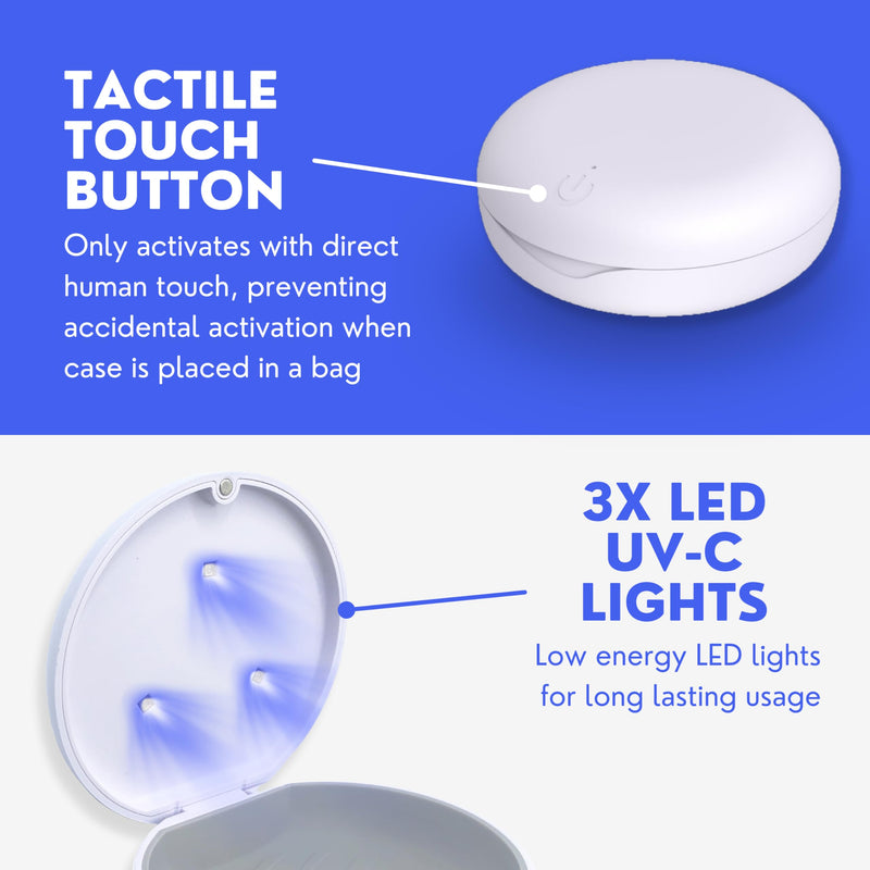 UV Retainer Case for Invisalign, Aligners, Dental Braces, Mouth Guard, Dentures and Night Guard - Small and Portable UV Retainer Cleaner Case with UVC Lights (Pink & White) Pink + White