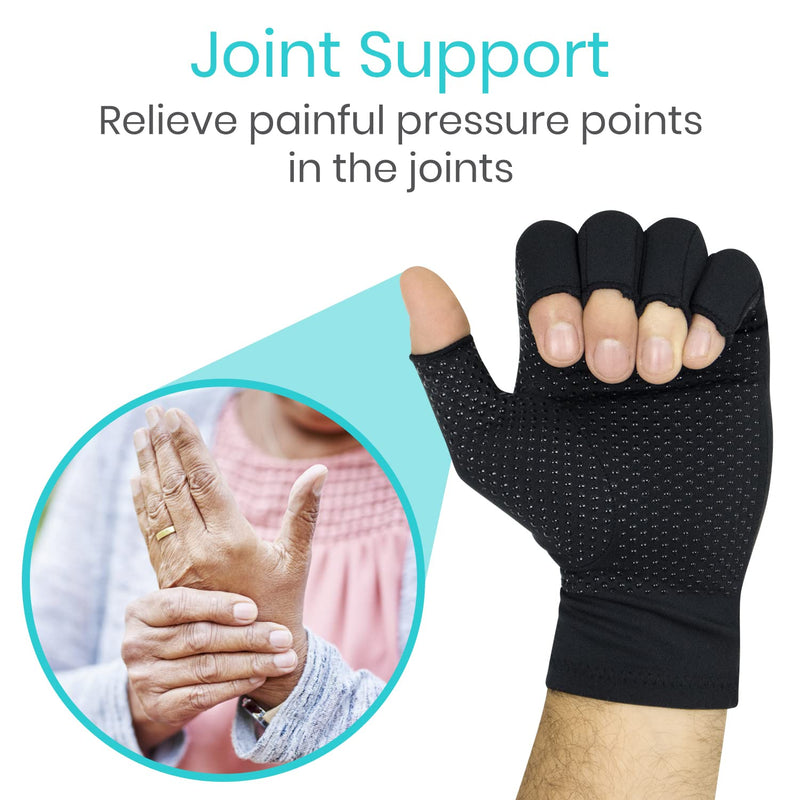 Vive Copper Infused Fingerless Arthritis Compression Gloves (Pair) - Relief for Men, Women, Rheumatoid, Swelling, Carpal Tunnel, Tendonitis, Edema, Hand & Finger Pain - Comfortable Non-Slip (Large) Large