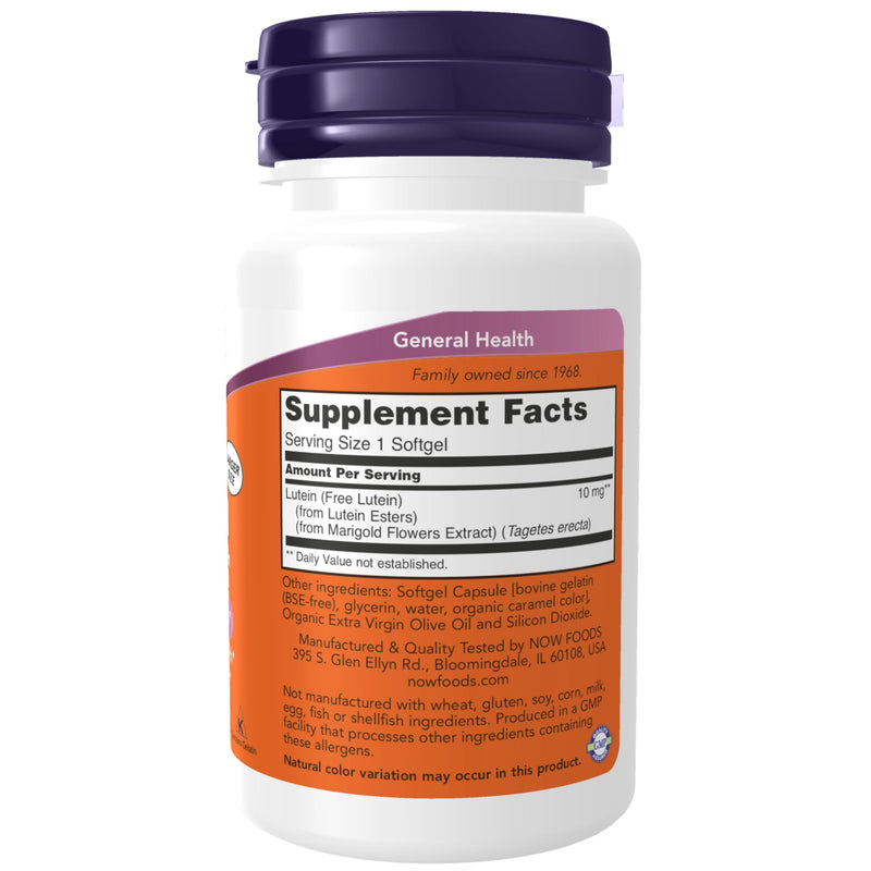 NOW Foods Supplements, Lutein 10 mg with 10 mg of Free Lutein from Lutein Esters, 120 Softgels 1 Count (Pack of 1)
