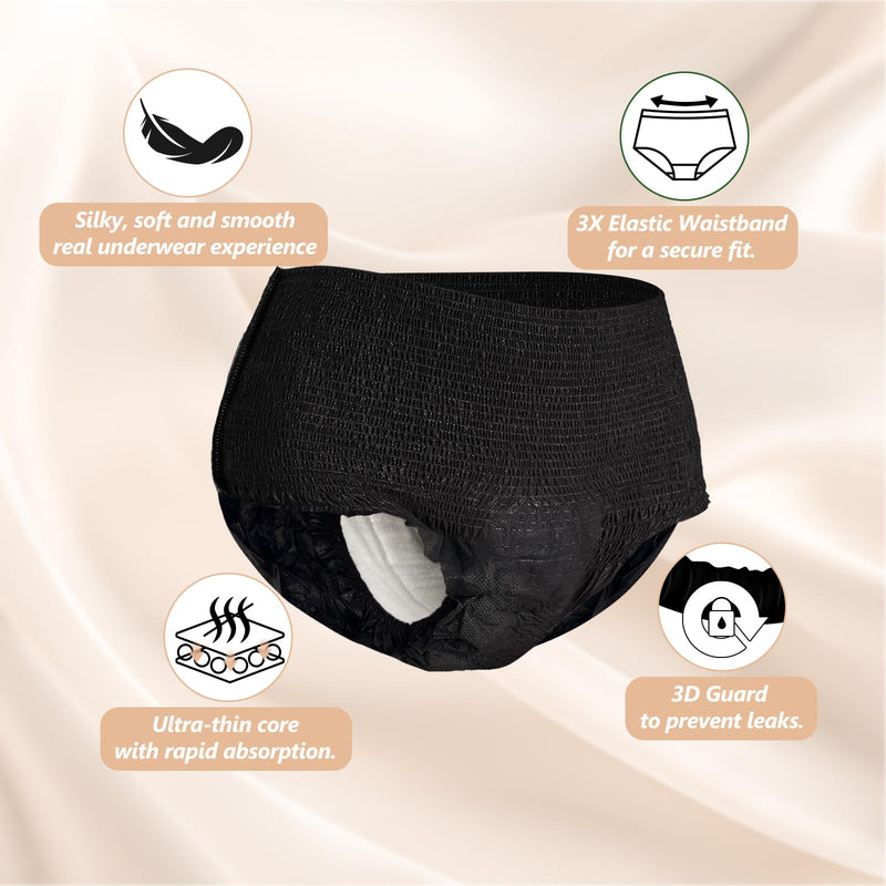 MOLLIS Disposable Period Underwear for Women, Postpartum Panties, Maternity Knickers Heavy Flow Leak Proof, Black,Large/XLarge, 8 Count Large/Xlarge