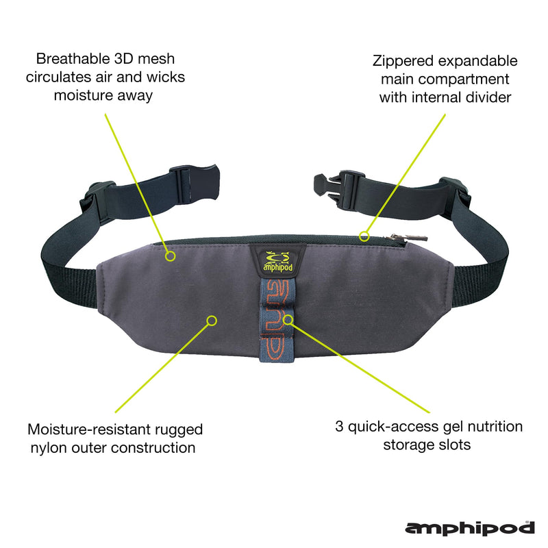 Amphipod AirFlow Trail Pack, Runners Storage Waist Pack Belt for Running & Jogging, Men & Women - Charcoal - XL
