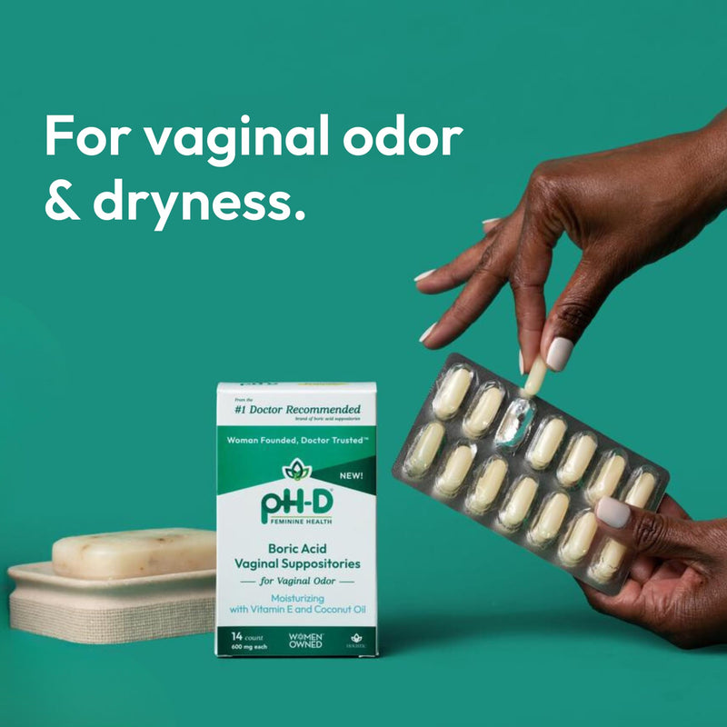pH-D Feminine Health - Boric Acid Moisturizing Suppository - Woman Owned - for Vaginal Odor - Paraben-Free and Cruelty-Free - 14 count - BeesActive Australia