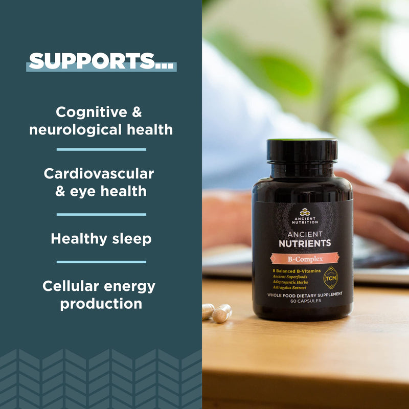 Ancient Nutrition Methylated Vitamin B Complex, Supports Energy Levels | 8 Balanced B-Vitamins, Supports Healthy Energy Levels, Adaptogenic Herbs, Enzyme Activated, Paleo & Keto Friendly, 60 Count