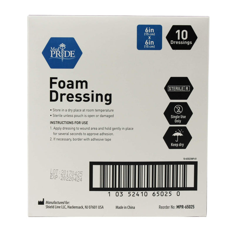 MED PRIDE Foam Dressings -10 Pack, 6'' x 6'' - Sterile, Hydrophilic, Highly Absorbent- Soft, Non-Adhesive Pads, Waterproof Dressing for Wound Care & Ulcers, Post Op Trauma + Injuries 6X6 Inch (Pack of 10) - BeesActive Australia