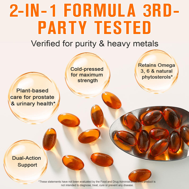 300PCS Pumpkin Seed Oil Capsules,Pumpkin Seed Extract | 2 in 1 Pumpkin Seed Oil with Saw Palmetto for Hair Growth, Cold Pressed, Support Prostate, Heart, Skin Supplement | Non-GMO | Gluten Free