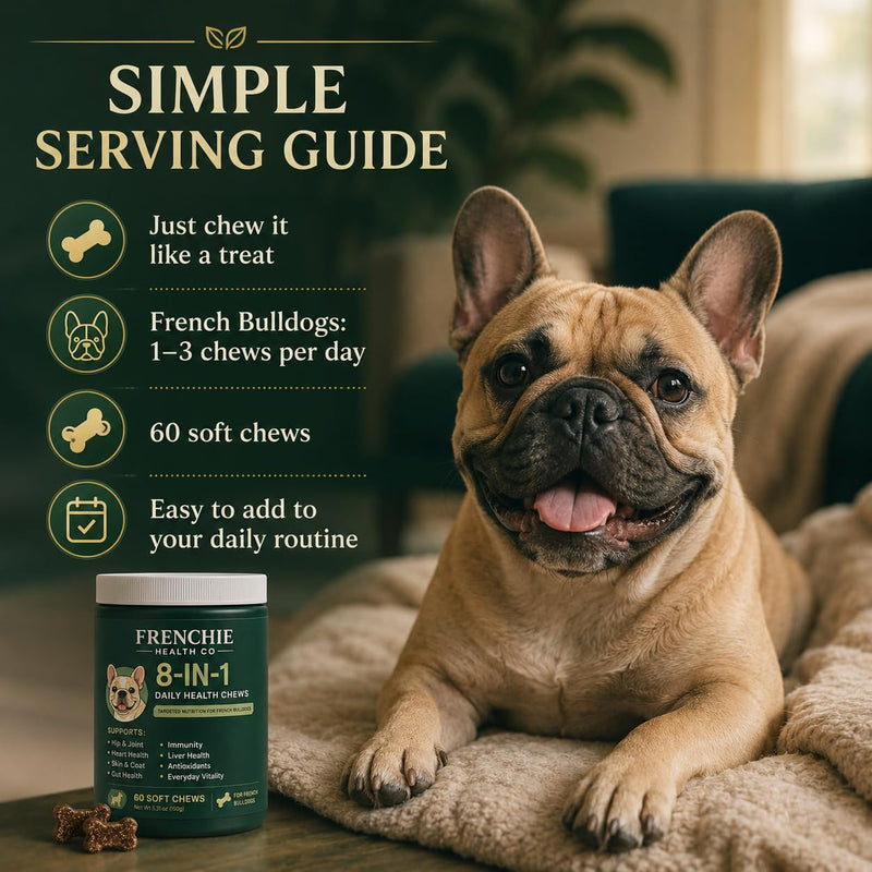 8 in 1 Daily Health Chews, 60 Count, Multivitamin for Dogs, Chewable Dog Vitamins and Supplements, French Bulldog Vitamins 1 PCS