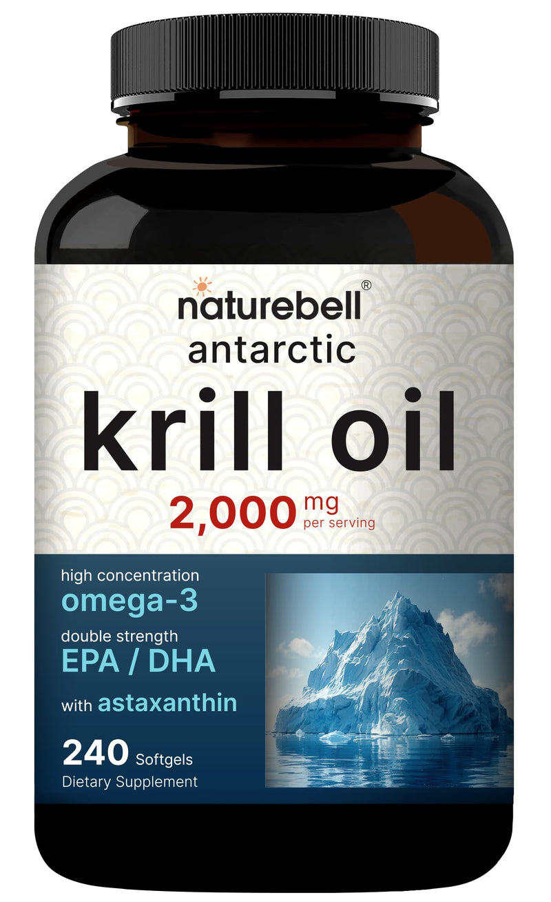 Antarctic Krill Oil 2000mg Supplement, 240 Softgels, 3X Strength Natural Source of Omega-3s, EPA 240mg + DHA 160mg + Astaxanthin 800mcg ‚Äì No Fishy Aftertaste ‚Äì Mercury Free & Non-GMO - BeesActive Australia