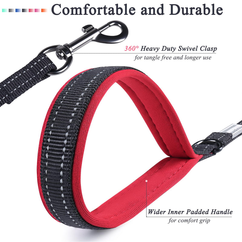 VIVAGLORY Traffic Handle Dog Leash, Two Padded Soft Handles Dog Leash, Strong Reflective & Metal Hook Training Dog Lead, Black 4 ft. x 1 in. (25~120 lbs.) - BeesActive Australia