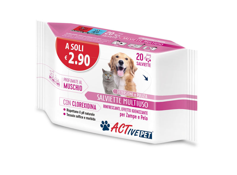 F & F Active Pet Multi-Purpose Cleaning Cloths with Chlorhexidine, for Cleaning and Cleaning Dog and Cat Hair, with Moss Scent, Pack of 20 Cloths - BeesActive Australia