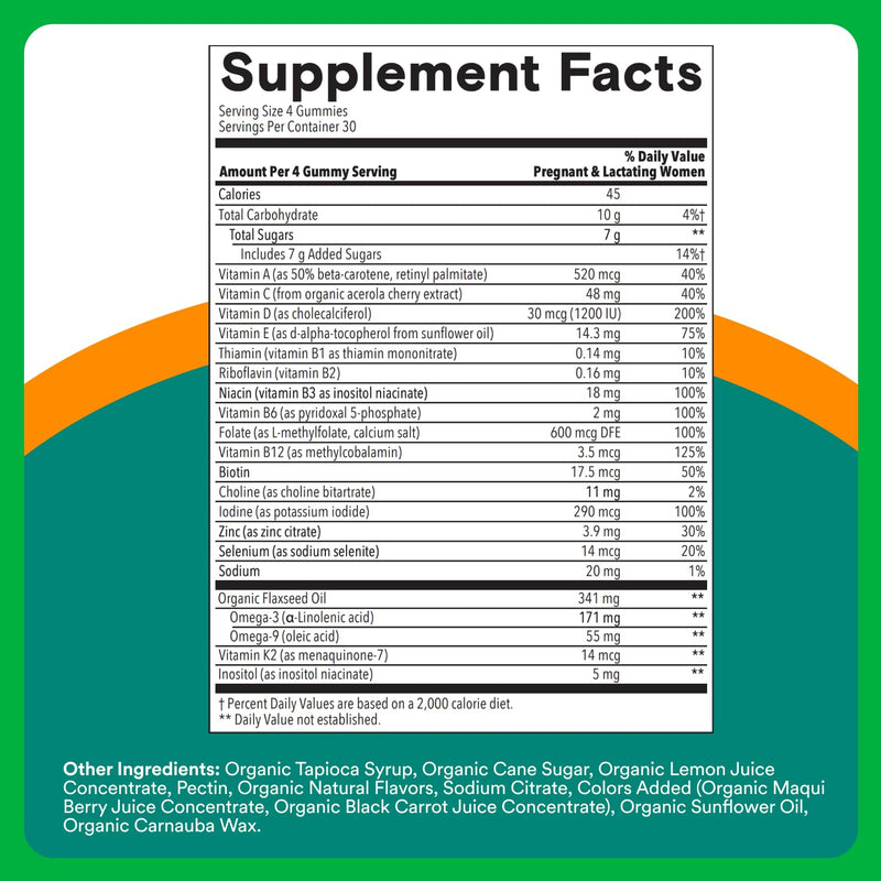 SmartyPants Organic Prenatal Vitamins for Women,Multivitamin Gummies: Biotin,Methylfolate,Omega 3 (ALA),Vitamin D3,C,Vitamin B12,B6,A,K2 & Zinc,Choline,Vegetarian,(30 Day Supply),120 Count(Pack of 2) 1 Count (Pack of 2) Organic + Omega