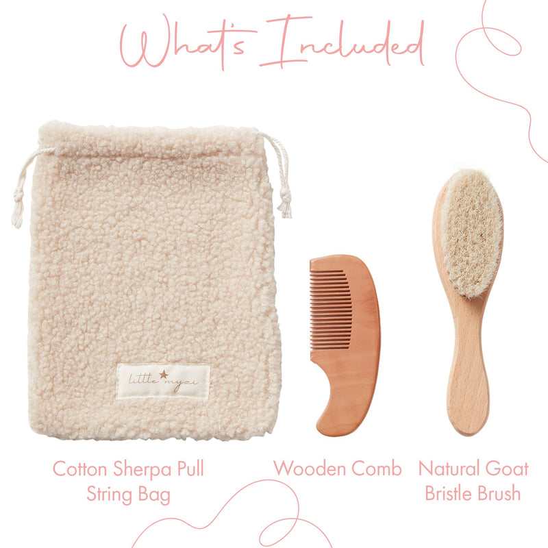 MYZI Baby Hair Brush Set ‚Äì Baby Brush and Comb Set Newborn, Baby Comb and Brush Set Boy and Girl, Newborn Hair Brush and Newborn Comb - Baby Gift Set Cream