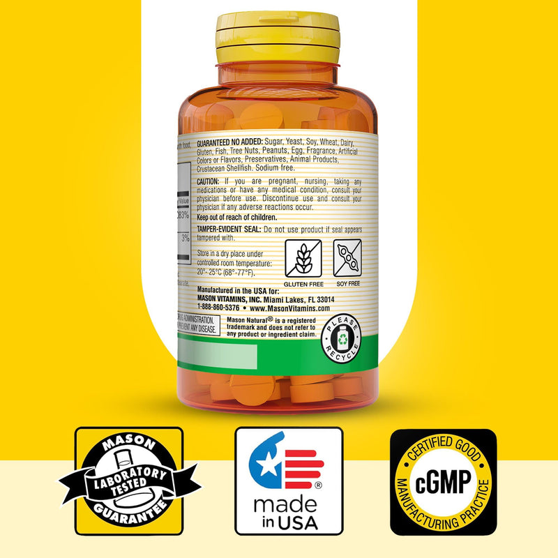MASON NATURAL Vitamin B12 50 mcg with Calcium, 100 Day Supply | 50mcg B12 (cyanocobalamin) with 44mg calcium to support normal nerve function & natural energy levels; 100 tablets