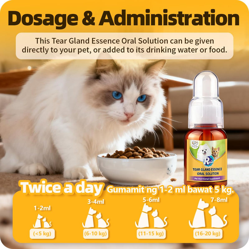 Tear Gland Essence Oral Solution for Tear Stain Remove, Reduce Tear Production, Relieve Redness & Swelling, Alleviate Allergy-induced, Improve Tear Gland Function for Cat & Dog (1 Bottle) 1 Bottle