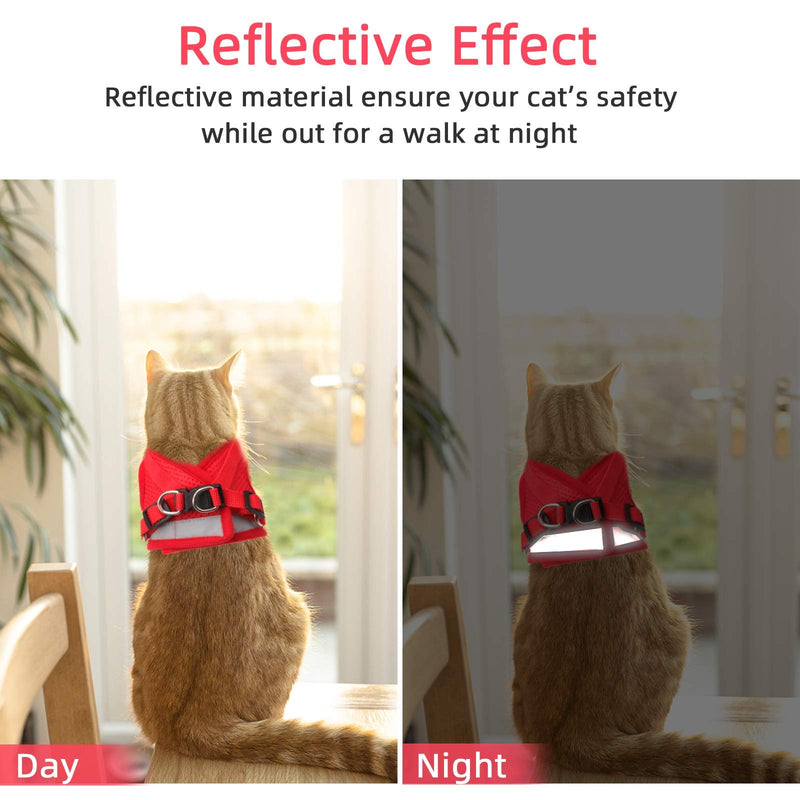 Cat Vest Harness and Small Dog Vest Harness for Walking, All Weather Mesh Harness, Cat Vest Harness with Reflective Strap, Step in Adjustable Harness for Small Cats (Red, XS) Red X-Small (Chest: 8"-9") - BeesActive Australia