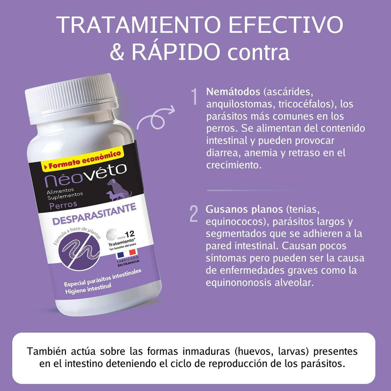 NEOVETO - Vermipurge - Antiparasitic for Dogs in Natural Tablets - Active Principles Approved by the French Veterinary Services - 30 Appetizing Tablets