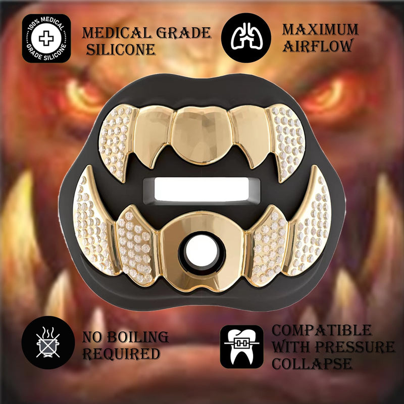LeCool Football Mouth Guard with Connected Strap- 3D Beast Chrome Adult and Youth Mouth Guard-Mouth Piece for Sports for Maximum Air Flow and Teeth Protection Black With Diamonds - BeesActive Australia