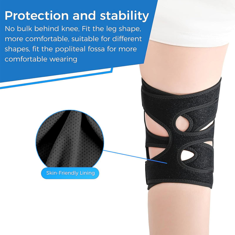 Knee Support Brace for Women Men-Knee Brace for Meniscus Tear-Adjustable Patella Knee Brace with Side Stabilizers-Arthritis Pain, Knee Pain, Injury Recovery, Sports, Running, Working Out, Black Black, Adjustable Knee Support Brace One Size