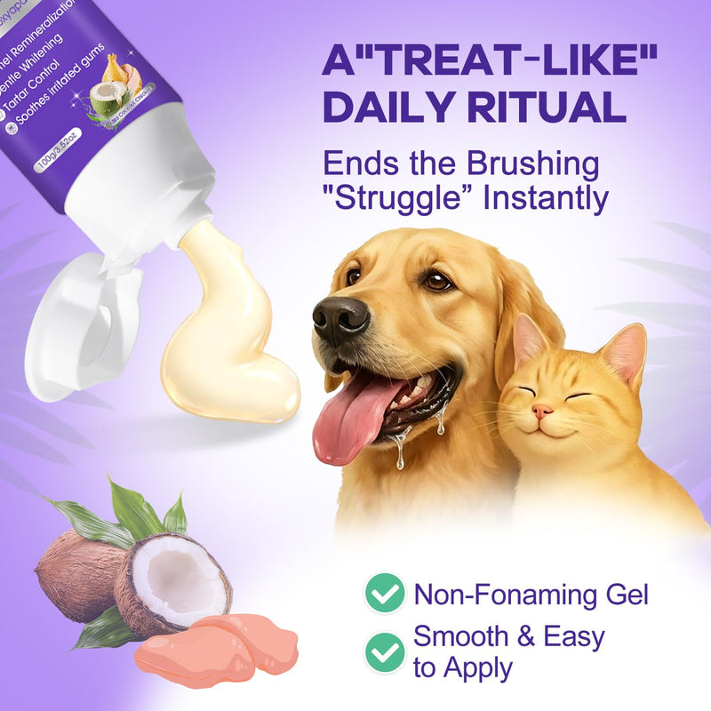 6% nHA Pet Dual-Enzymatic Toothpaste+Dog Toothbrush – Newly Upgraded Dual-Head Design