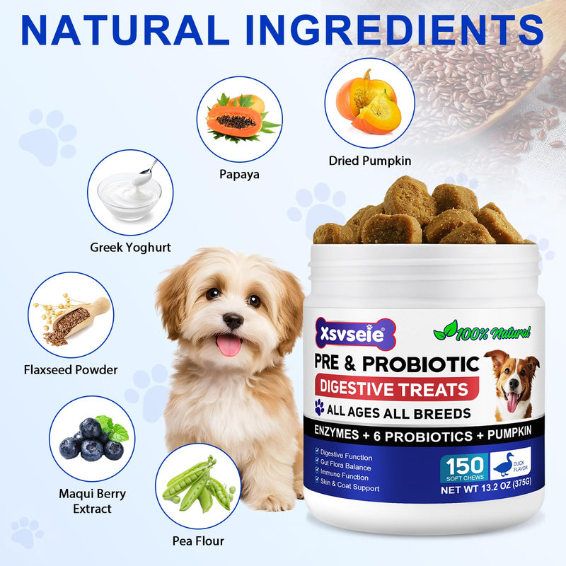 Probiotics for Dogs, Dog Probiotics for Gut Health, Pro Biotics for Gut Health Dog,for Dogs Digestive Enzymes, Itchy Skin, Allergies, Immune System and Overall Health Supports- 150pc/Duck