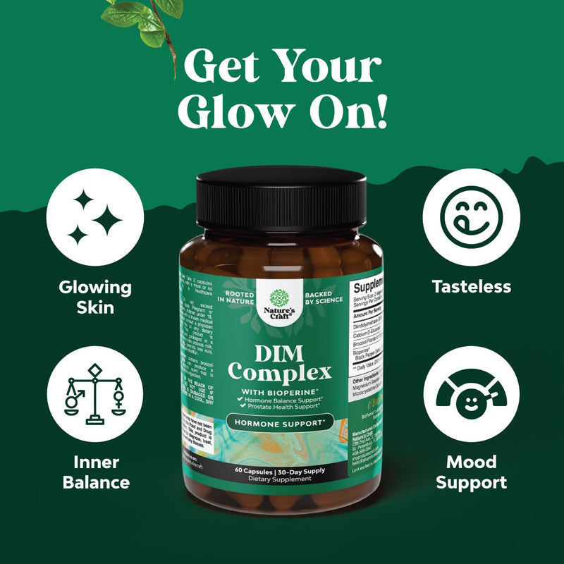 DIM Supplement for Men with Bioperine - Hormone Balance Support -60 Ct | DIM Estrogen Blocker for Men - Prostate Health Support - Diindolylmethane Testosterone Complex with Broccoli Florets 60 Count (Pack of 1)