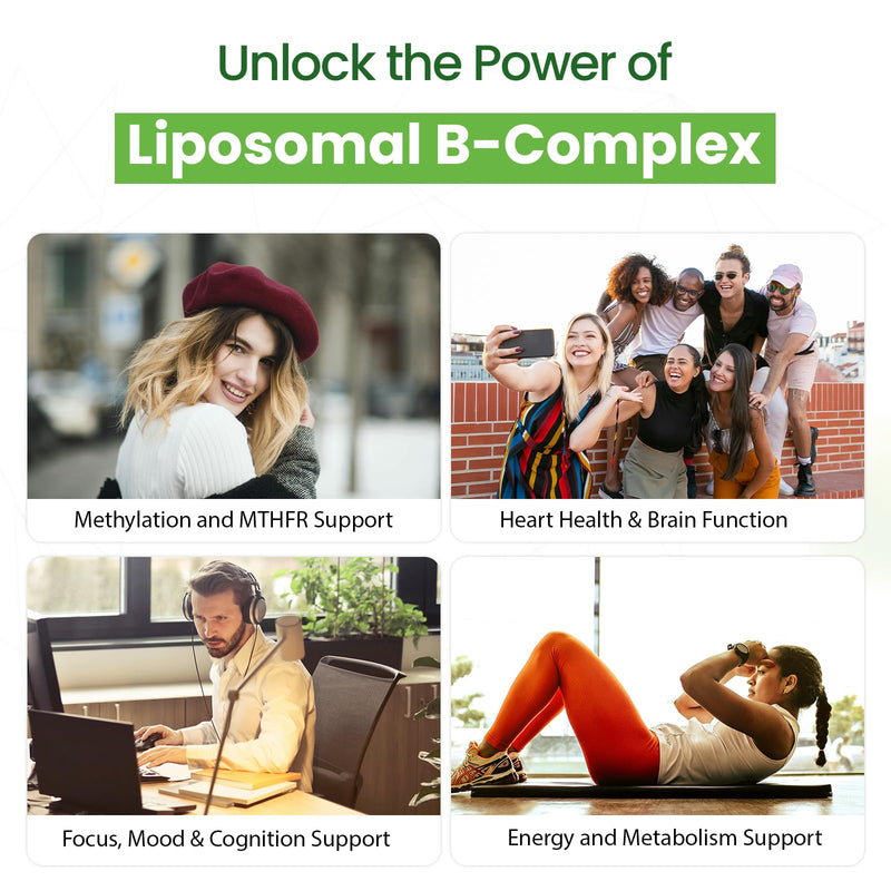 Liposomal B Complex for High Absorption Methylated B12,L-Methyfolate(5-MTHF),Full Active B Vitamins with Choline Inositol-Vegan, Non-GMO,3 Month Supply 30 Count (Pack of 3)