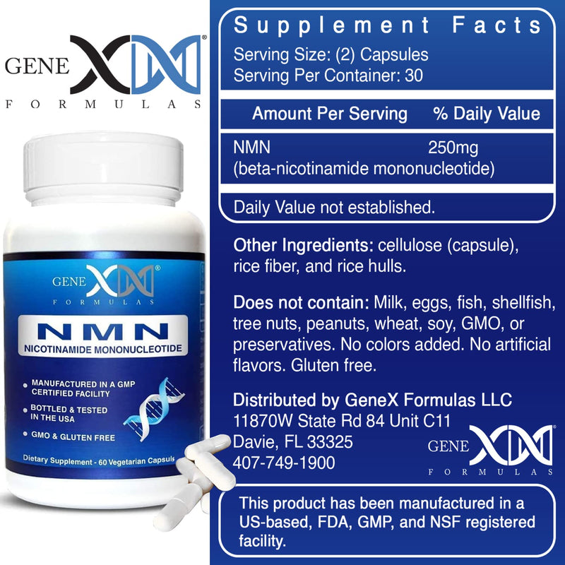 Genex Formulas NMN 250 mg Dose Stabilized Form 99% Pure Supplement, 3 Pack | NMN Supplement for Cellular Energy, Increased NAD Levels, DNA Repair, and Healthy Aging, GMP Certified, 90 Day Supply 60 Count (Pack of 3)
