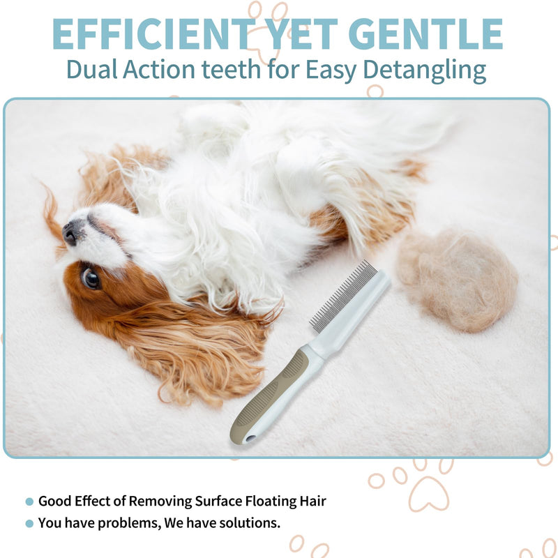Ropo Pet Grooming Comb for Dogs and Cats, Flea Comb, Long Handled Pet Comb 2 in 1 Long and Short Stainless Steel Metal Teeth for Tangle and Knot Removal - Detangling Brush - BeesActive Australia