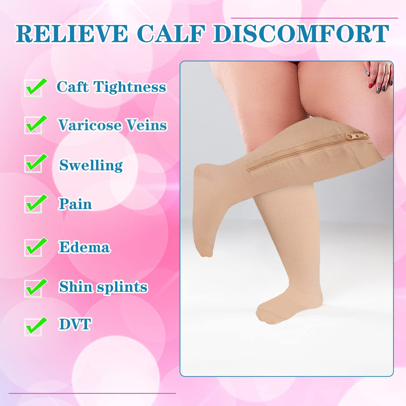 Hillban 2 Pair Zipper Compression Socks 4X-Large Beige