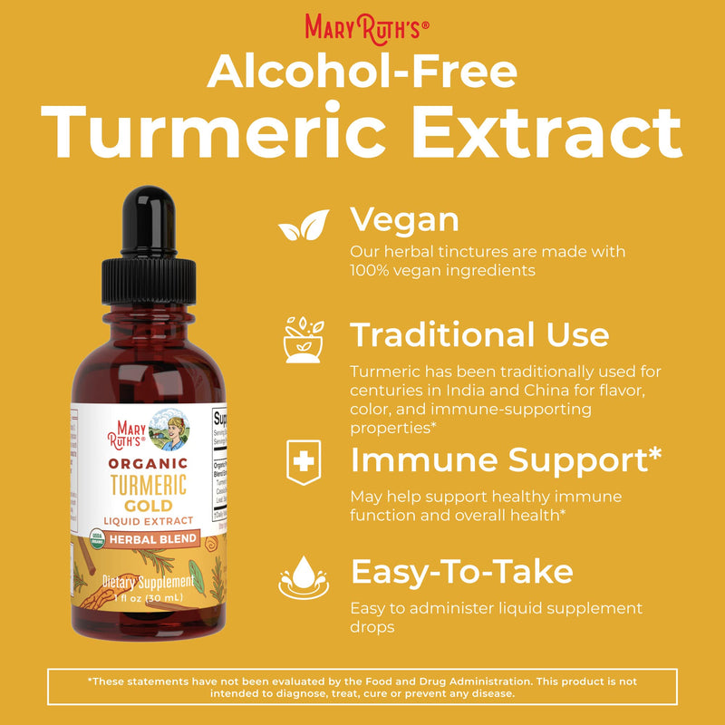 MaryRuth Organics USDA Organic Turmeric Gold Liquid Drops | Liquid Herbal Blend | Turmeric Curcumin, Black Pepper, Cassia Cinnamon Bark, Ginger Root | Immune Support | Non-GMO, Vegan, 1oz - BeesActive Australia