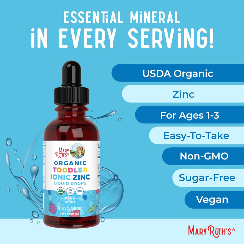 MaryRuth Organics USDA Toddler Liquid Drops | Zinc Sulfate | Immune Support Supplement| Skin Health | Vegan | Formulated for Ages 1-3 | Delicious Berry Flavor | 1 Month Supply | 2 Fl Oz - BeesActive Australia