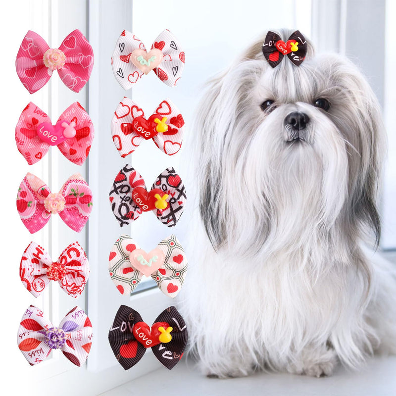 20pcs Small Dog Hair Bows, Pink Cute Dog Bowknot Hair Tiny Puppy Hair Bows Multiple Styles Dog Bow Hairband for Dog Accessories - BeesActive Australia