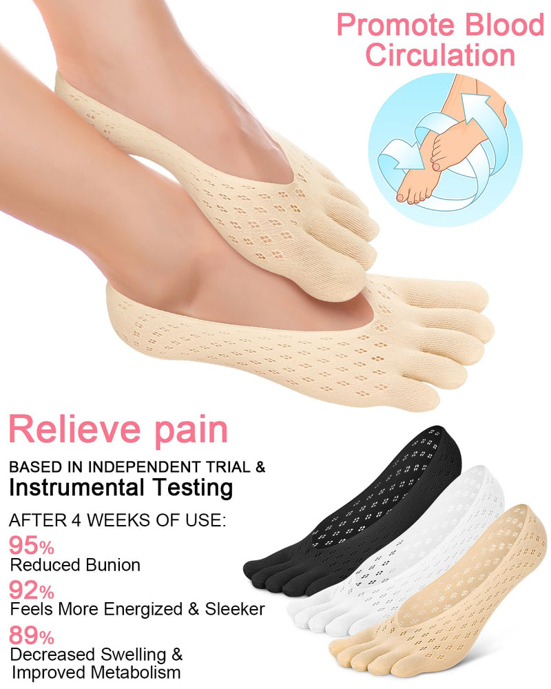 6 Pair Bunion Relief Socks, Toe Alignment Compression Toe Separator Socks, No Show Low Cut Liner Five Finger for Women & Men Bunion