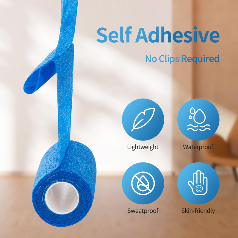 Adhesive Bandage Wrap 12 Pack Vet Wrap 4 inches x 5 Yards, Self Adhesive Cohesive Bandage Tape for Wrist & Ankle Protection (Blue) Blue - BeesActive Australia