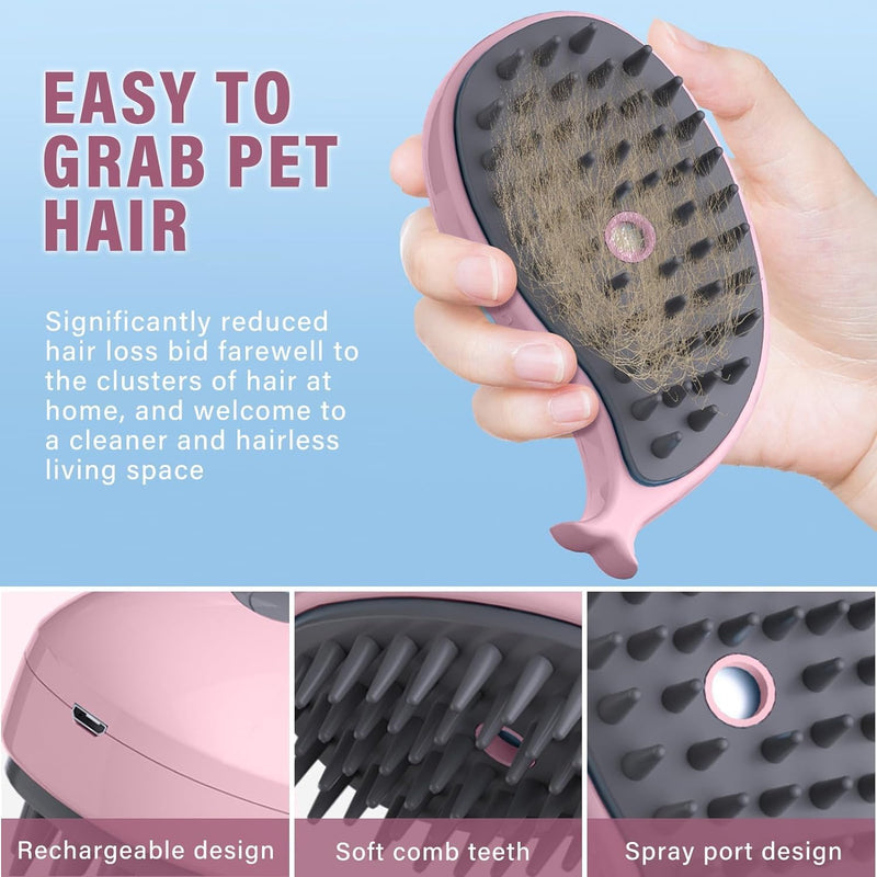 Cat Steam Brush, 3 In1 Steamy Cat Brush, Steam Brush for Cats, Steamy Cat Brush, Rechargeable Silicone Steam Pet Brush, Eliminate Flying Hair with Pet Grooming Brush and Extra Infrared Cat Toy Purple - BeesActive Australia