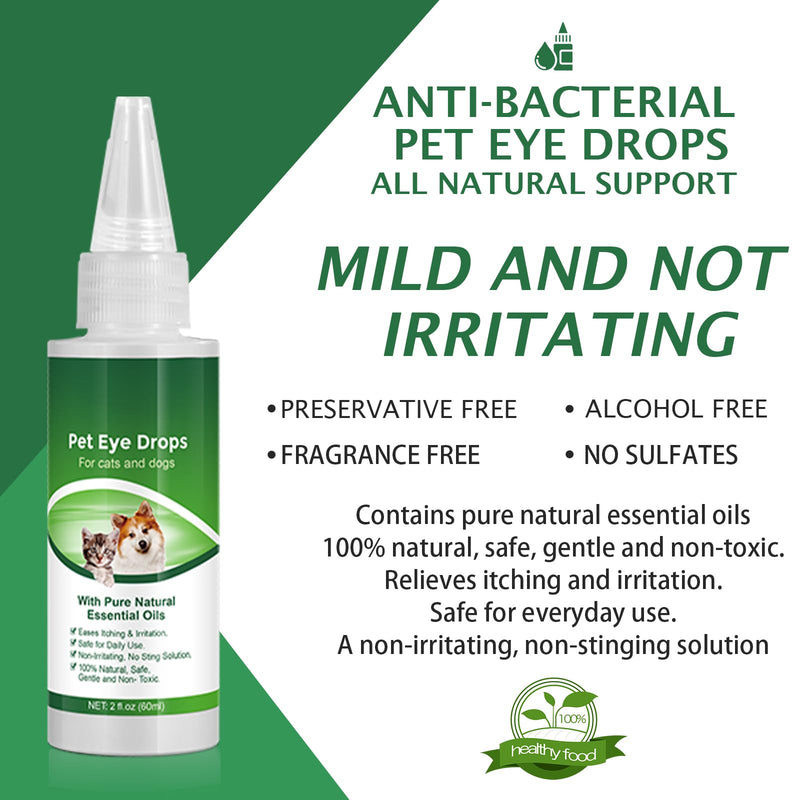 Pet Eye Drops for Dogs & Cats 60ml – Gentle Eye Cleaning Solution for Dry, Itchy & Irritated Eyes – Daily Eye Care, Tear Stain Support, Non-Irritating Formula