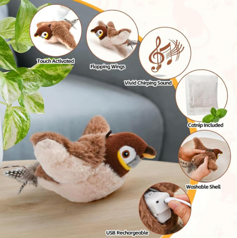 Interactive Chirping Bird Cat Toy,2025 New Flying Interactive Flapping Chirping Bird Cat Toy,Flying Bird Cat Toy for Indoor Adult Bored Cats,Pet Kitten Chase Plush Flying Bird - BeesActive Australia